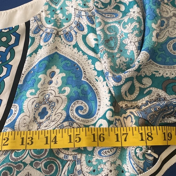 Phoebe Couture Blue & Green Silk Boho Short Sleeves Mini Dress size 8 - Picture 11 of 14